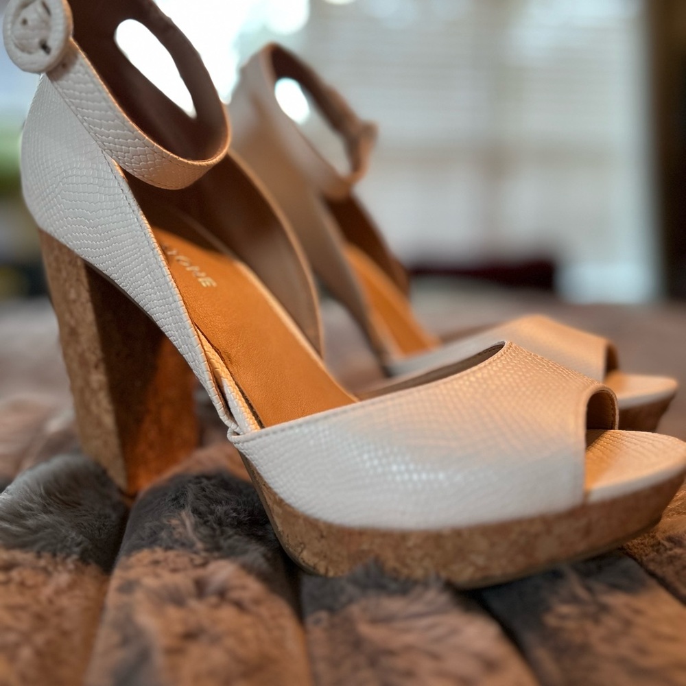 Elegant White Platform Sandals with Cork Heel